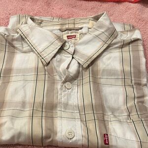 Levi's Men's Cream and Tan Checkered Shirt